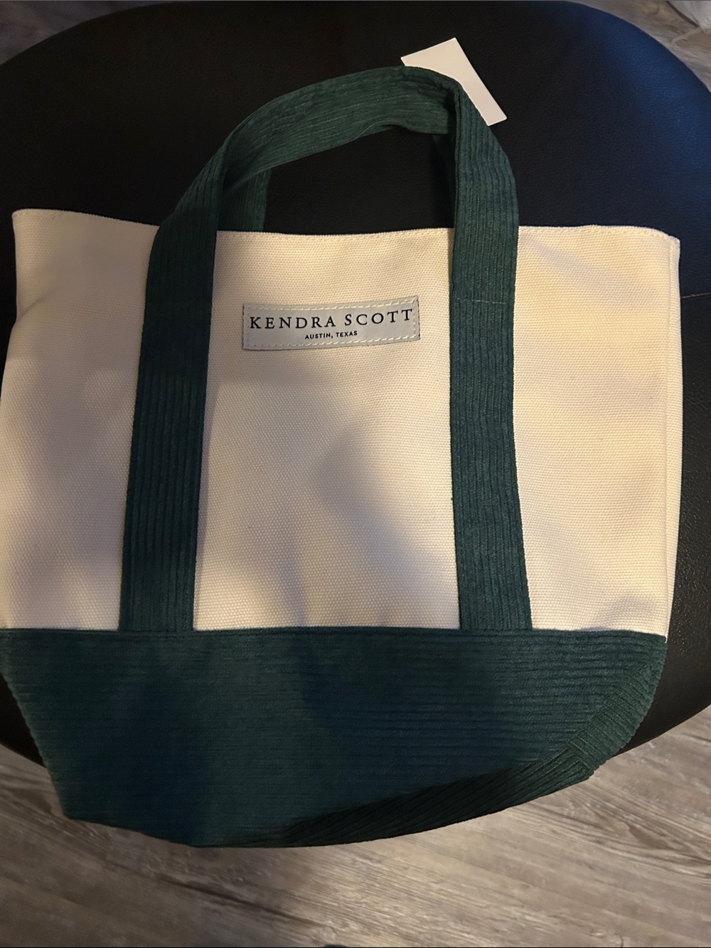 Kendra Scott Canvas Tote in Cream and Forest Green
